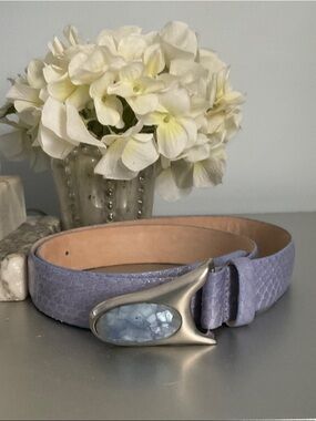 Carlisle Lavender Leather Belt with Silver-Tone Buckle and Blue Stone
